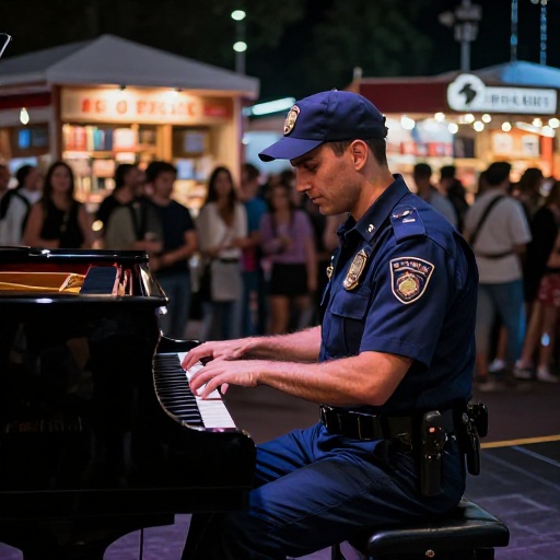 Guardia de la UEES se roba el show tocando piano en la Feria del Libro